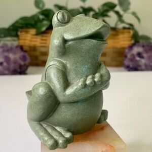 Green Frog Statue Cast Stone Garden Shelf Sitter Indoor Outdoor Figurine 3.5"